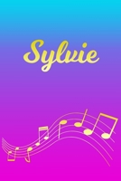 Sylvie: Sheet Music Note Manuscript Notebook Paper - Pink Blue Gold Personalized Letter S Initial Custom First Name Cover - Musician Composer Instrument Composition Book - 12 Staves a Page Staff Line  1706843550 Book Cover
