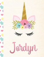 Jordyn: Personalized Unicorn Primary Handwriting Notebook For Girls With Pink Name Dotted Midline Handwriting Practice Paper Kindergarten to Early Childhood Grades K-2 Composition School Exercise Book 1695451767 Book Cover