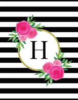 Black and White Striped Pink Floral Monogram Journal with Letter H 1091193363 Book Cover