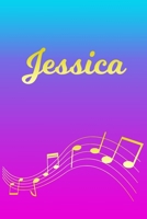 Jessica: Sheet Music Note Manuscript Notebook Paper Pink Blue Gold Personalized Letter J Initial Custom First Name Cover Musician Composer Instrument Composition Book 12 Staves a Page Staff Line Notep 1706645643 Book Cover