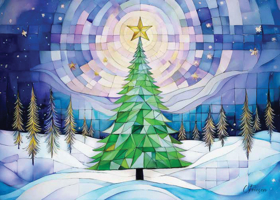 Stained Glass Christmas Tree Deluxe Boxed Holiday Cards