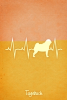 Tagebuch: Oranges liniertes Mops Hunde Journal Herzschlag ca DIN A5 weiß liniert 110 Seiten (German Edition) 1650289235 Book Cover