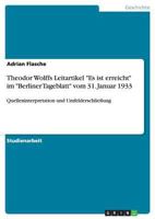 Theodor Wolffs Leitartikel Es ist erreicht im Berliner Tageblatt vom 31. Januar 1933 3640157745 Book Cover