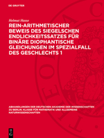 Rein-Arithmetischer Beweis Des Siegelschen Endlichkeitssatzes Für Binäre Diophantische Gleichungen Im Spezialfall Des Geschlechts 1 3112734629 Book Cover