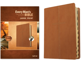 Every Man's Bible Niv, Large Print (Leatherlike, Cross Saddle Tan, Indexed) 1496466330 Book Cover