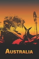 Australia: Australian icons, the native Kangaroo and Emu, Windmill silhouette and Sunset, symbols of rural life. Beautiful 120 page lined journal for lover's of this Aussie sunburnt country. An expat' 1698883919 Book Cover
