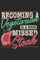 Becoming A Vegetarian Is A Huge Missed Steak: Funny Cool Barbecue Butcher Journal Notebook Workbook Diary Planner - 6x9 - 120 Quad Paper Pages - Cute Unique Gift For All Butchers, Meat Fans, Lovers an 1708098968 Book Cover