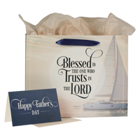 Christian Art Gifts Decorative Landscape Gift Bag with Card and Tissue Paper Set for Men and Dads: Blessed Is the Man - Jeremiah 17:7 Inspirational Bi