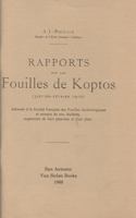 Rapport Sur Les Fouilles de Koptos (Janvier-Fevrier, 1910) 0933175213 Book Cover