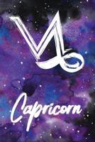 Zodiac Journal Capricorn 365 Days One Year Of Writing: Blank Lined Daily Journal Undated One Page Per Day + Goals Checklist Watercolor Galaxy Cover with Capricorn Horoscope Sign And Star Constellation 1098516230 Book Cover