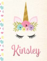 Kinsley: Personalized Unicorn Journal For Girls - 8.5x11 110 Pages Notebook/Diary With Pink Name 1691869686 Book Cover