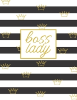 Boss Lady: Fun Large Letter Sized Notebook/Diary/Journal for Everyday Use Black and White Stripes with Gold Crowns 1697131700 Book Cover