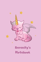 Serenity's Notebook: Cute Caticorn Personalized Name Notebook for Girls (Magical Cat Unicorn Journal for Kids)( 6 x 9 - 120 Blank Lined Pages ) Matte Finish 1661651577 Book Cover