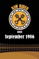 Raw Rider Since September 1986: Initial Raw Rider Since September 1986 Notebook for Motorcycle Rider, Black & Yellow 6 x 9 with 120 pages Soft Matte Cover 1671278178 Book Cover