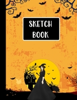Sketch Book: Halloween Gifts for School Girls: Happy Halloween Witch Spell and Bats Orange: Large Sketchbook: Perfect Gift For Creative Artists, Great for Drawing And Doodling 1689697172 Book Cover
