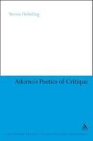 Adorno's Poetics of Critique 1441119647 Book Cover