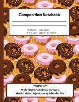 Composition Notebook: Donut Themed Wide Ruled with BONUS Math Charts & List of Adverbs & Adjectives for Homeschool, Elementary, High School, & College 1080599118 Book Cover