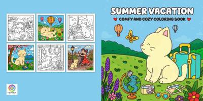 Summer Vacation: A Comfy & Cozy Coloring Book Featuring Relaxing Travel Destinations from Around the World for Kids, Teens, and Adults (Funtacular Coloring Books) 1967210055 Book Cover