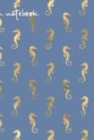 Notebook: Wide Ruled Composition Notebook : Blue & Gold Seahorses 1687226288 Book Cover