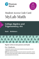 Mylab Math with Pearson Etext -- 18 Week Standalone Access Card -- For College Algebra and Trigonometry 0135902630 Book Cover