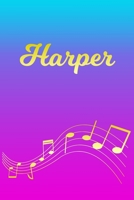 Harper: Sheet Music Note Manuscript Notebook Paper Pink Blue Gold Personalized Letter H Initial Custom First Name Cover Musician Composer Instrument Composition Book 12 Staves a Page Staff Line Notepa 1706634714 Book Cover