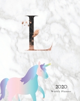 2020 Weekly Planner: Magical Unicorn Planner Monogram With Initial "L" on Luxury Gray Marble 1711390259 Book Cover