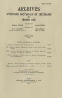 Archives d'Histoire Litteraire Et Doctrinale Du Moyen-Age LVI - 1989 2711610039 Book Cover