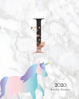 2020 Weekly Planner: Magical Unicorn Planner Monogram With Initial "I" on Luxury Gray Marble 1711390127 Book Cover