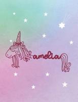 Amelia: Unicorn Name Personalized Notebook 1093260386 Book Cover