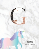 2020 Weekly Planner: Magical Unicorn Planner Monogram With Initial "G" on Luxury Gray Marble 1711390011 Book Cover
