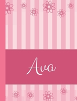 Ava: Personalized Name College Ruled Notebook Pink Lines and Flowers 1086688473 Book Cover