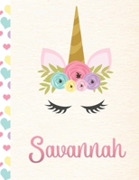 Savannah: Personalized Unicorn Primary Handwriting Notebook For Girls With Pink Name Dotted Midline Handwriting Practice Paper Kindergarten to Early Childhood Grades K-2 Composition School Exercise Bo 1695459482 Book Cover