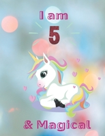 Unicorn SketchBook: I Am 5 & Magical With Unicorn Inside More Space for Sketching and Drawing and Writing Journal for Kids and Girls Marble Size 8.5in x 11in with 110 Pages 1654358495 Book Cover
