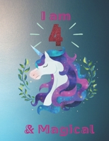 Unicorn SketchBook: I Am 4 & Magical With Unicorn Inside More Space for Sketching and Drawing and Writing Journal for Kids and Girls Marble Size 8.5in x 11in with 110 Pages 1654354899 Book Cover