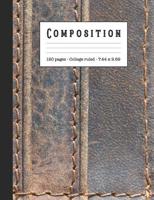 Composition: Wide ruled education composition notebook for school and college students and teachers - Tan stitched leather sophisticated leather effect cover design 1080280782 Book Cover