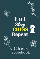Chess Scorebook - 100 Games - 90 moves: Chess notation books | Chess recording book | 101 pages, 6"x9" | Chess notebook | Paperback | orange background quote : eat sleep chess repeat 1674217897 Book Cover