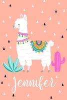 Jennifer: Personalized with name - cute notebook for girls women with cute alpaca llama and cactus 6x9 inch. blank lined journal Christmas gift idea 1704040248 Book Cover