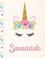 Savannah: Personalized Unicorn Primary Story Journal For Girls With Pink Name | Half Ruled Dotted Midline and Blank Picture Space | Kindergarten to ... | Grades K-2 Composition School Exercise Book 169414724X Book Cover