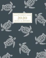 2020: Weekly and Monthly Planner/Calendar Jan 2020 – Dec 2020 White Turtle Outline Pattern on Deep Navy 1699046468 Book Cover