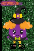 Notebook: Halloween Decorations/Kawaii WITCH Books Cool Novelty Gifts/Green Faux Glitter/Writing Daily Journal/College Ruled Lined Cream Paper/For School Children Kids Girls Teens Women/Back To School 1695385624 Book Cover