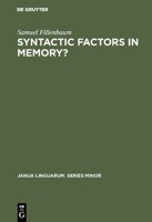 Syntactic Factors in Memory? 3110996855 Book Cover