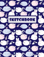 SKETCHBOOK: LARGE ANIMAL SKETCHBOOK TO DRAW IN. LARGE JOURNAL NOTEBOOK. 100 BLANK PAGES PERFECT FOR DOODLING AND SKETCHING. CREATIVE BIRTHDAY GIFT. ... CUTE ELEPHANT, RABBIT, CAT AND PIG COVER. 1696440874 Book Cover