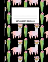 Composition Notebook: Wide Ruled Notebook Cute Llama Cactus on Black Design Cover 1089110235 Book Cover