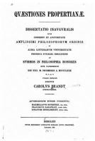 Quaestiones Propertianae, Dissertatio Inauguralis 153063668X Book Cover