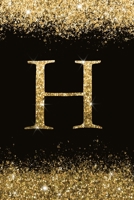 H: Personalized Initial Monogram Blank Lined Notebook Journal Printed Glitter Black and Gold, for Women and Girls 6x9 inch. Christmas gift, birthday gift idea 1676115226 Book Cover