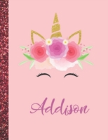 Addison: Addison Marble Size Unicorn SketchBook Personalized White Paper for Girls and Kids to Drawing and Sketching Doodle Taking Note Size 8.5 x 11 1658377575 Book Cover