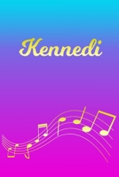 Kennedi: Sheet Music Note Manuscript Notebook Paper - Pink Blue Gold Personalized Letter K Initial Custom First Name Cover - Musician Composer Instrument Composition Book - 12 Staves a Page Staff Line 1706663072 Book Cover