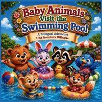 Baby Animals Visit the Swimming Pool: A Bilingual English Spanish Picture Book for Kids About Swimming, Friendship, Summer Fun, and Pool Safety (Baby Animals Bilingual Adventures) B0H7X5KF1X Book Cover