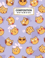 Composition Notebook: College Wide Ruled Line Paper for Writing Notes in School and Work with Cute Cat Emoji Themed Cover 1696164699 Book Cover