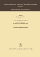 Zur Frage der Keratoprothetik 3531027298 Book Cover